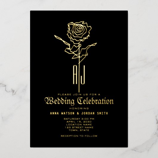 Invitation En Aluminium Mariage gothique or et noir (Recto)
