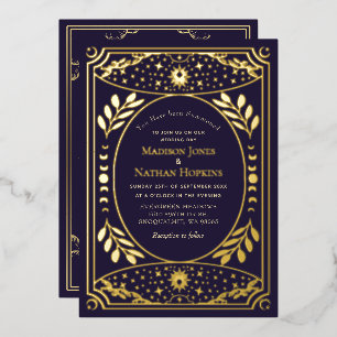 Invitation En Aluminium Mariage gothique vintage à l'or et au violet Tarot