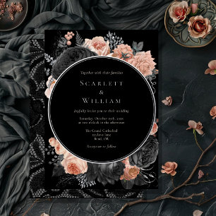 Invitation En Aluminium Mariage gothique vintage noir rose sombre FOIL