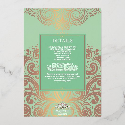 Invitation En Aluminium Mariage hindou LuxGlitter Sage roseGold Ganesha (Verso)