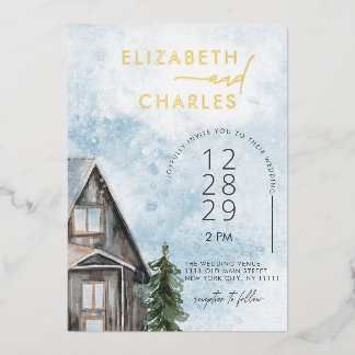 Invitation En Aluminium Mariage hivernal rustique de cabane à l'aquarelle