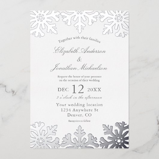 Invitation En Aluminium Mariage hivernal Silver Snowflake (Recto)