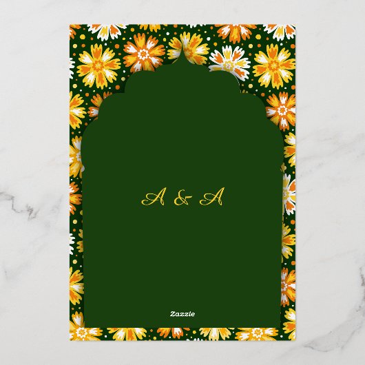 Invitation En Aluminium mariage indien enregistrer la date or motif indien (Verso)