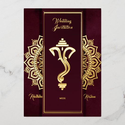 Invitation En Aluminium Mariage indien hindou Ganesha (Recto)