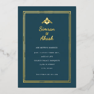 Invitation En Aluminium Mariage indien minimaliste avec cadre sarcelle et