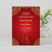 Invitation En Aluminium Mariage indien Red Gold Motifs (Debout devant)