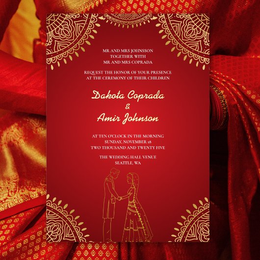 Invitation En Aluminium Mariage indien Red Gold Motifs