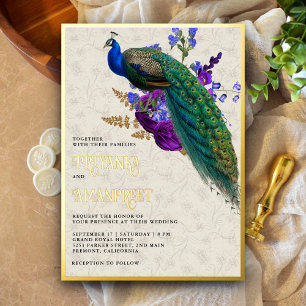 Invitation En Aluminium Mariage indien Royal Blue Floral au thème du paon