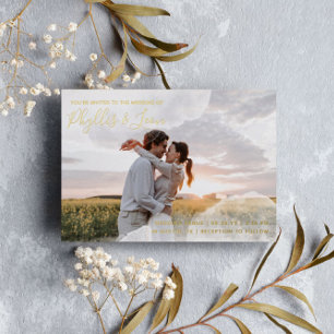 Invitation En Aluminium Mariage informel photo aquarelle blanc et or