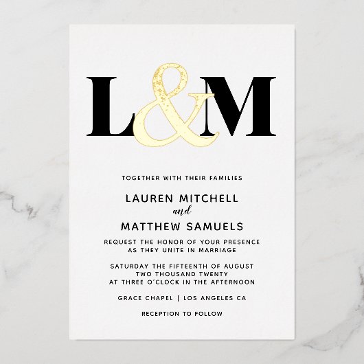 Invitation En Aluminium Mariage initial minimal (Recto)