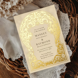 Invitation En Aluminium Mariage Initiales Fleurs Dessinées à la Main Art N