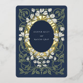 Invitation En Aluminium Mariage inspiré Art Nouveau bleu marine (Recto)