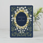 Invitation En Aluminium Mariage inspiré Art Nouveau bleu marine (Debout devant)