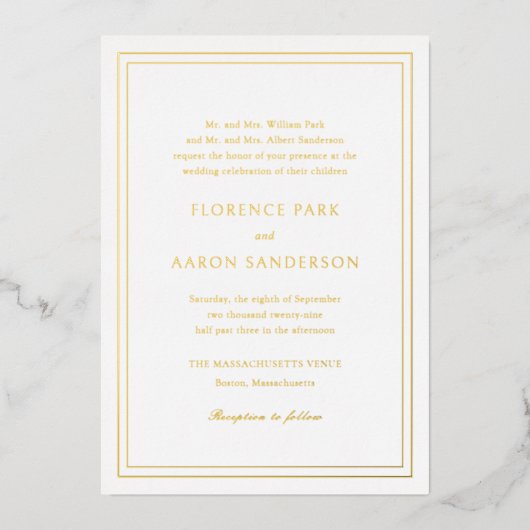 Invitation En Aluminium Mariage intemporel traditionnel (Recto)