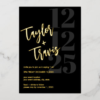 Invitation En Aluminium Mariage/Invitation Fiançailles Black & Gold