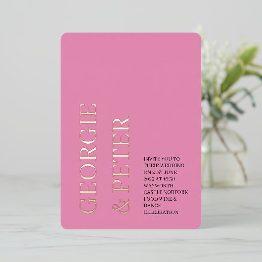 Invitation En Aluminium Mariage Inviter Véritable Foil Texte Arrière - pla (Debout devant)