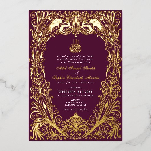 Invitation En Aluminium Mariage islamique de prune violette ottomane turc  (Recto)