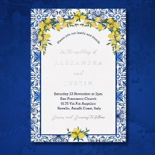 Invitation En Aluminium Mariage Italien Méditerranéen Carrelage Bleu Citro