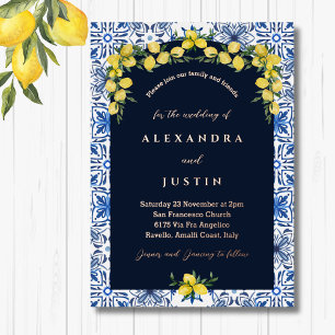 Invitation En Aluminium Mariage Italien Méditerranéen Citron Carreaux Bleu