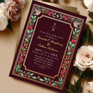 Invitation En Aluminium Mariage Jardin Floral Botanique Envoûtant Rouge