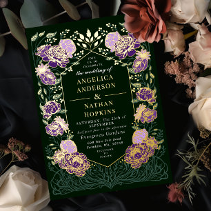 Invitation En Aluminium Mariage Jardin Floral Enchanté Violet Vert 