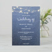 Invitation En Aluminium Mariage Jean dentelle et lumières guirlandes (Debout devant)