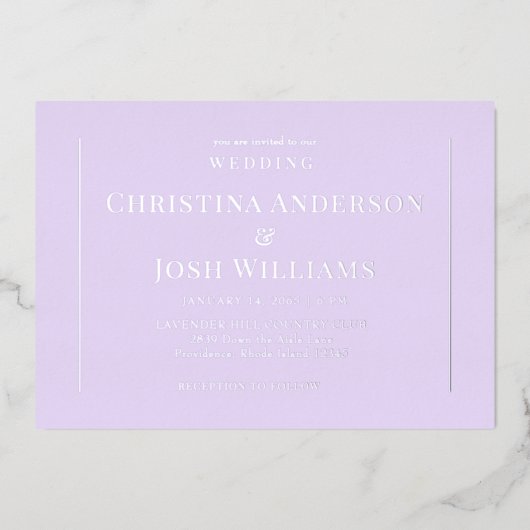 Invitation En Aluminium Mariage Lavender simple (Recto)