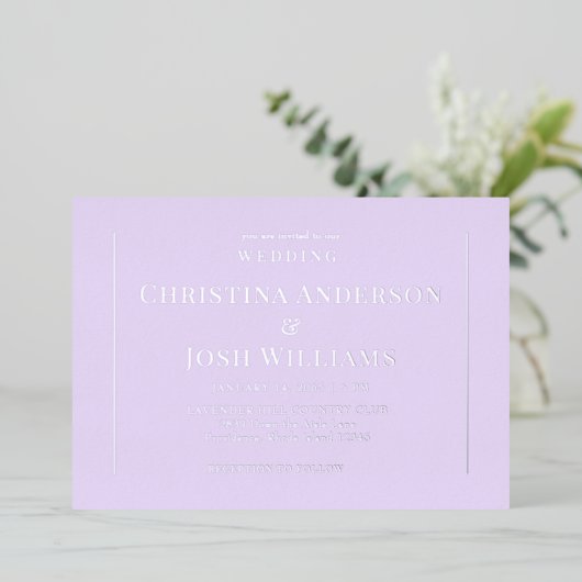 Invitation En Aluminium Mariage Lavender simple (Debout devant)