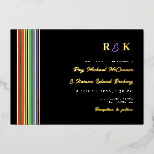 Invitation En Aluminium Mariage LGBT Informel Monogramme Rayures de Fierté