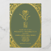 Invitation En Aluminium Mariage Luxe Baroque Vert et Or (Recto)