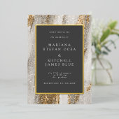 Invitation En Aluminium Mariage Luxe Marbre Doré Paillettes (Debout devant)