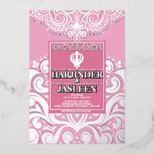 Invitation En Aluminium Mariage LuxGlitter rose Silver Sikh Anand Karaj