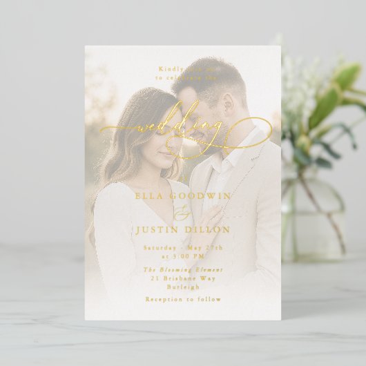 Invitation En Aluminium Mariage Luxueux à l'Ecriture et Portrait avec Feui (Debout devant)