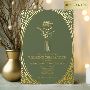Invitation En Aluminium Mariage Luxueux Baroque Vert et Or