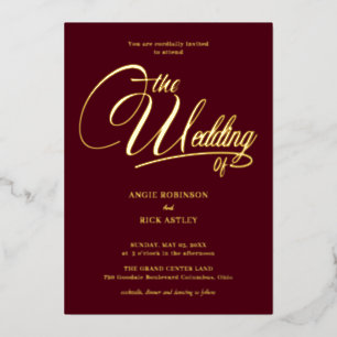 Invitation En Aluminium Mariage luxueux bordeaux et doré à estampage à la