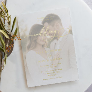 Invitation En Aluminium Mariage Luxueux en Écriture et Portrait avec Feuil