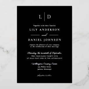 Invitation En Aluminium Mariage Luxueux Moderne Élégant Monogramme Noir