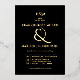 Invitation En Aluminium Mariage Luxueux Moderne Élégant Noir Or Ampersand