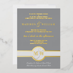 Invitation En Aluminium Mariage Luxueux Monogramme Moderne Gris Et Or
