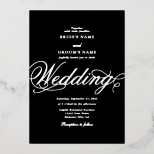 Invitation En Aluminium Mariage Luxueux Noir Véritable Feuille d'Argent
