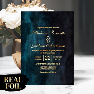Invitation En Aluminium Mariage Luxueux Sombre À l'Aquarelle Or Réel