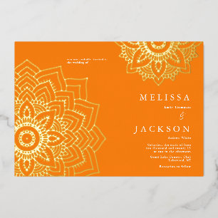 Invitation En Aluminium Mariage mandala doré délicat Orange 