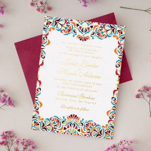 Invitation En Aluminium Mariage Mandala Floral Fantaisiste Orange Turquois