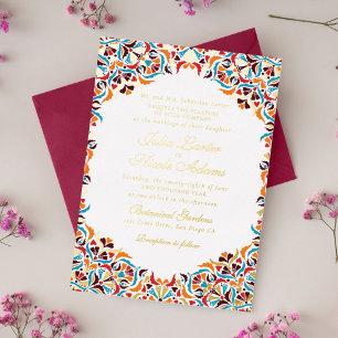 Invitation En Aluminium Mariage Mandala Floral Fantaisiste Orange Turquois