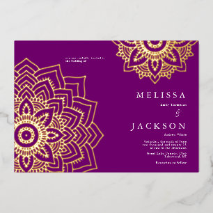 Invitation En Aluminium Mariage mandala or délicat Violet