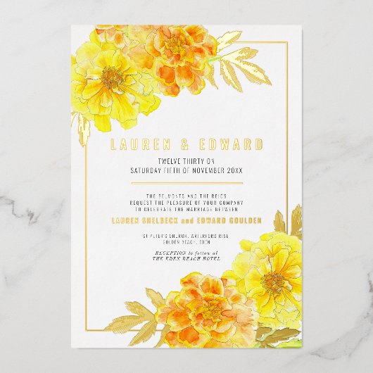 Invitation En Aluminium Mariage marigold jaune orange or (Recto)