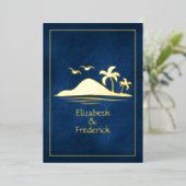 Invitation En Aluminium Mariage Marine et Gold Tropical Beach (Debout devant)