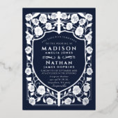 Invitation En Aluminium Mariage médiéval du bouclier d'épée bleue (Recto)