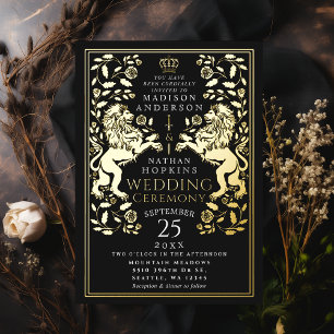 Invitation En Aluminium Mariage médiéval du Lion royal noir