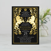 Invitation En Aluminium Mariage médiéval du Lion royal noir (Debout devant)